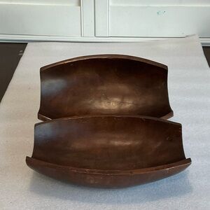 Mango Wood Barrell Shaped Fruit Bowl 2 Pcs. NOS